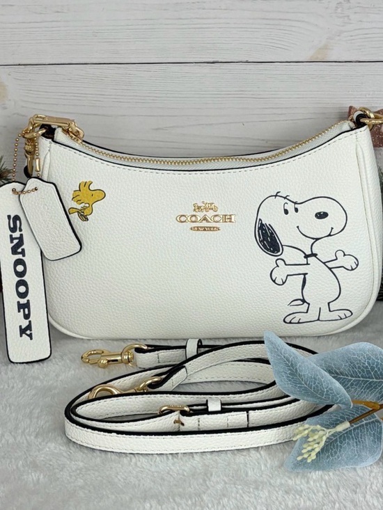 Coach Handbags - Coach White Leather Snoopy & Woodstock Crossbody Bag